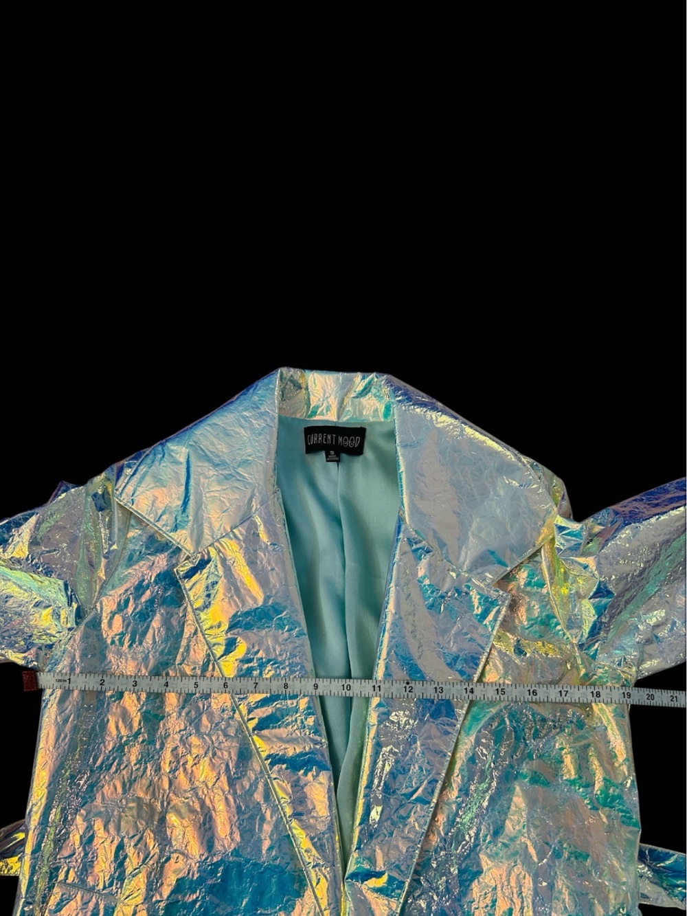 Current Mood Iridescent Holographic Unicorn Crinkle-Textured Jacket Belted Small - Picture 4 of 16